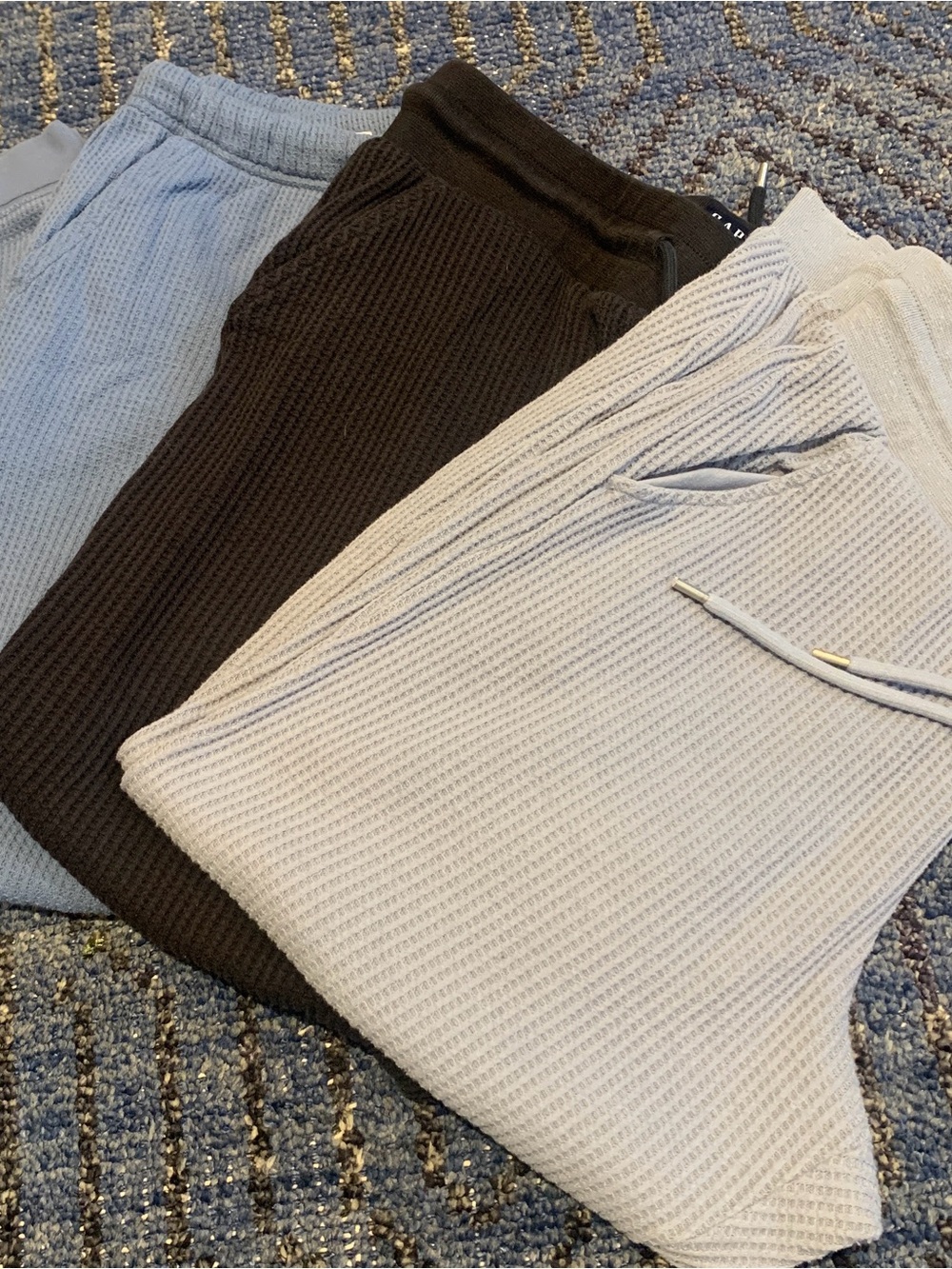 Waffle Knit Jogger Pants with Drawstring Waist- Set of 3